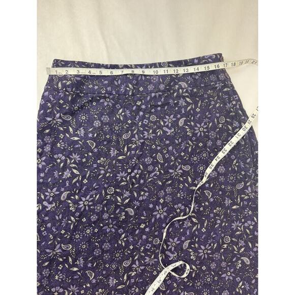 VINTAGE Y2K 90s Women Midi Skirt Talbots purple floral rayon Cottagecore 14 - Picture 2 of 8